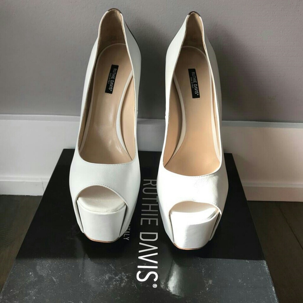Ruthie Davis White/ Brown Hamel Platforms